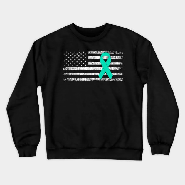 Cervical Cancer Awareness Ribbon Classic American Flag Crewneck Sweatshirt by Gendon Design